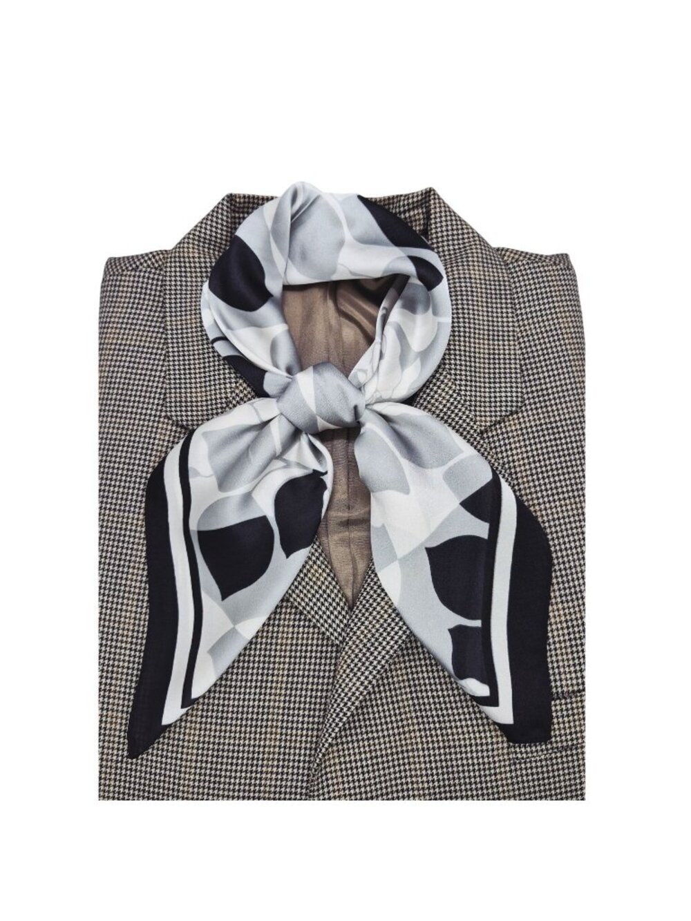 Luxury Silk Feel Scarf Gray White Black Abstract Geometric Floral Square Bandana